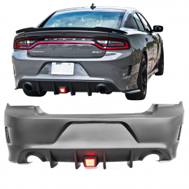 2015-2023 Dodge Charger PP Rear Bumper w/ Diffuser Lip and Red Brake Light (OEM Quality Plastic)