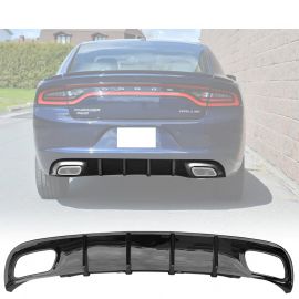 BLD-DCHR15V2-GBK | 2015-2023 Dodge Charger V2 Style Rear Diffuser Bumper Lip PP (Painted Gloss Black) | Ikon Motorsports