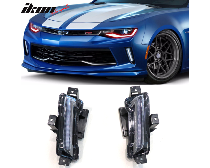 ZL1 DRL Daytime Running Light Fog Lamps Clear Lens With Yellow Turn Signal Function 2Pc ABS PC by IKON MOTORSPORTS 2017 Fog Lights Compatible With 2016-2022 Chevy Camaro 
