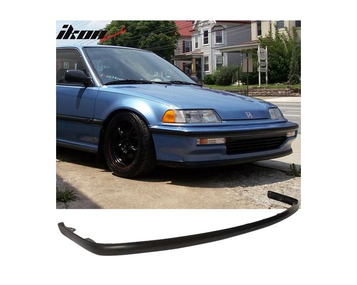 Factory Style PU Black Front Lip Spoiler Splitter Air Dam Chin Diffuser Add on by IKON MOTORSPORTS Front Bumper Lip Compatible With 1990-1991 Honda Civic 3 & 4 Door 