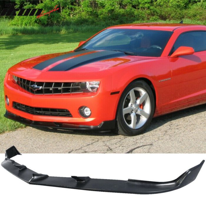 SS Style Black PU Spoiler Guard Splitter Valance Chin FREEMOTOR802 Compatible With 2010-2013 Chevrolet Camaro V6 Front Bumper Lip 