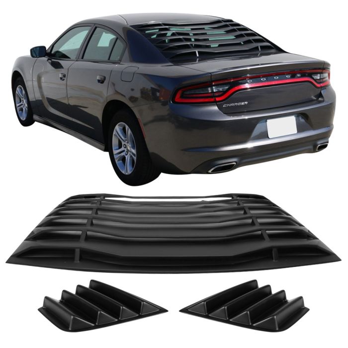 Window Louver Compatible With 2011-2020 Dodge Charger IKON MOTORSPORTS V1 Style,Rear Louver and Side Quarter Scoop Louvers 