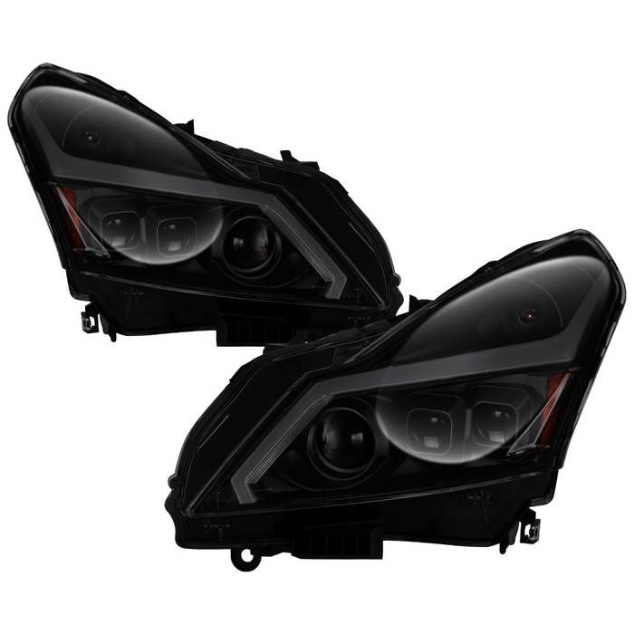 2010-2013 Infiniti G37 Sedan-LED Stripe Projector Headlights w/Sequential  Turn Signal- Black Smoked