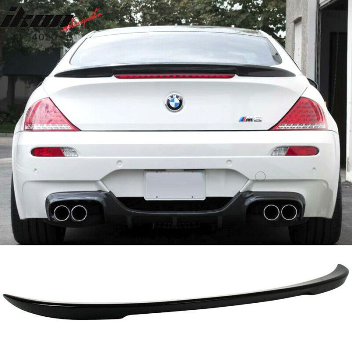 V Style ABS Painted#668 Jet Black Rear Tail Lip Deck Boot Wing By IKON MOTORSPORTS 2005 2006 2007 Pre-painted Trunk Spoiler Compatible With 2004-2008 BMW E63 6 Series 
