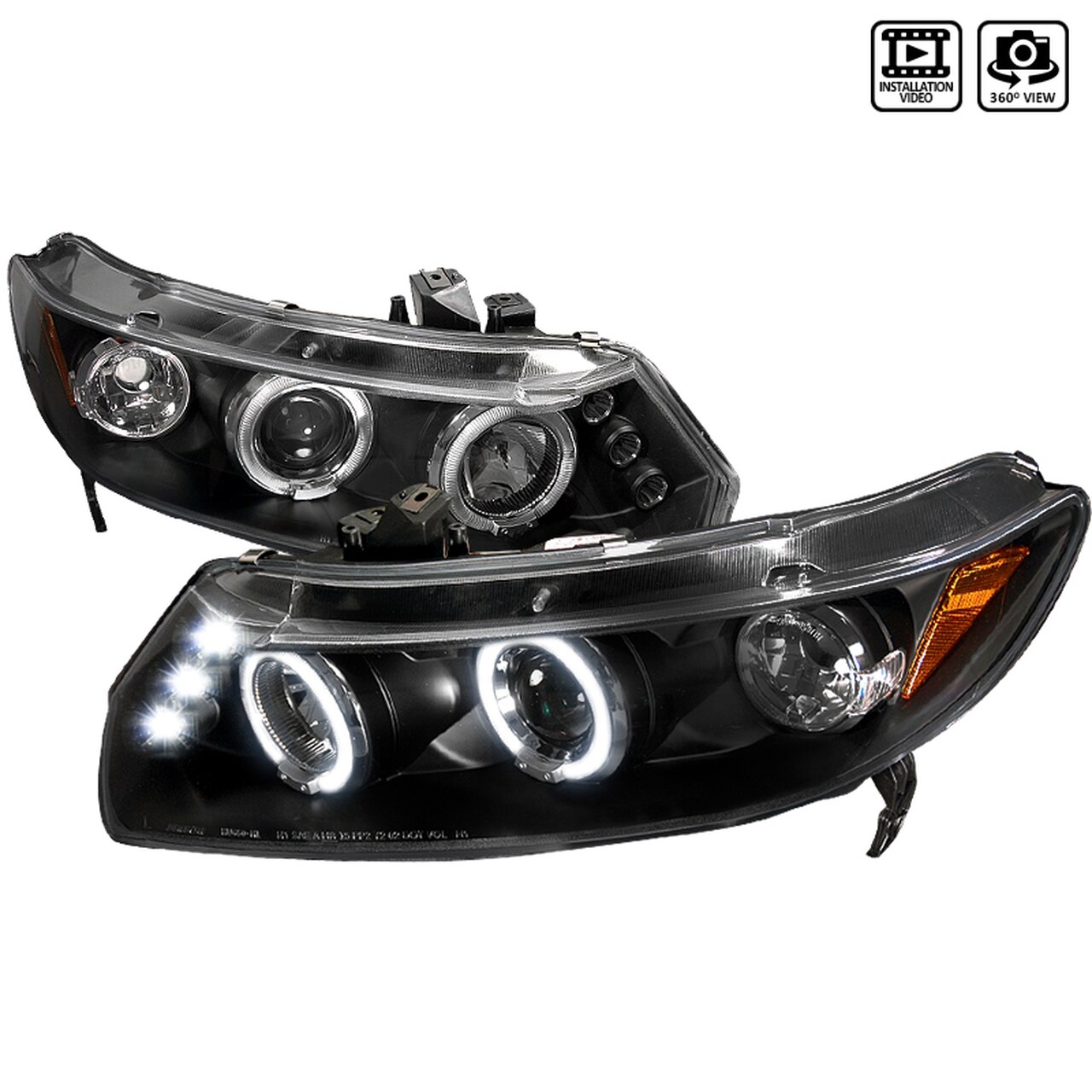 2006-2011 Honda Civic Coupe Dual Halo LED Projector Headlights (Matte Black Housing/Clear Lens)